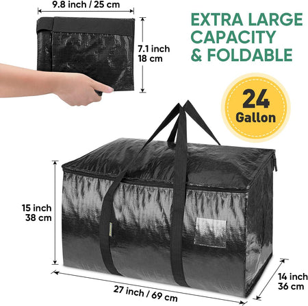 8-Pack Oversized Moving Bags with Reinforced Handles, Heavy-Duty Storage Tote Moving Supplies for Packaging, Camping (Black, 8-Pack)