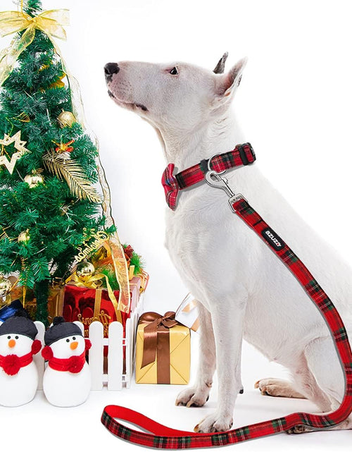 Load image into Gallery viewer, Christmas Buffalo Dog Collar and Leash Set, Classic Plaid Collar with Removable Bowtie and Matching Leash for Large Dogs
