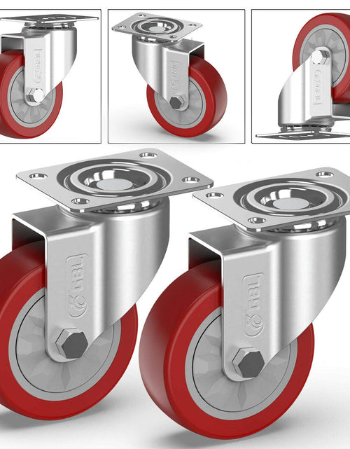 Load image into Gallery viewer, 4" Heavy Duty Caster Wheels without Brakes + Screws - up to 1320Lbs - Set of 4 No Floor Marks Silent Castor for Furniture - Rubbered Trolley or Pallet Swivel Wheels - Silver Casters
