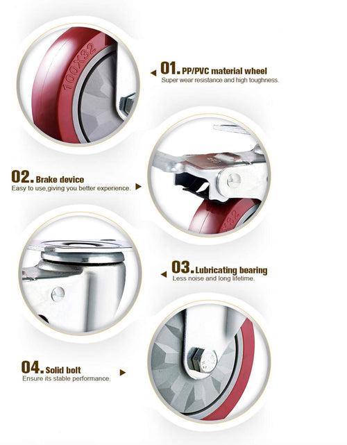 Load image into Gallery viewer, 4" Heavy Duty Caster Wheels without Brakes + Screws - up to 1320Lbs - Set of 4 No Floor Marks Silent Castor for Furniture - Rubbered Trolley or Pallet Swivel Wheels - Silver Casters
