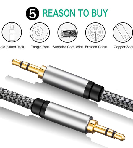 Aux Cable 15Ft, 3.5Mm Male to Male Auxiliary Audio Stereo Cord Compatible with Car,Headphones, Ipods, Iphones, Ipads,Tablets,Laptops,Android Smart Phones& More (15Ft/5M, Silver)