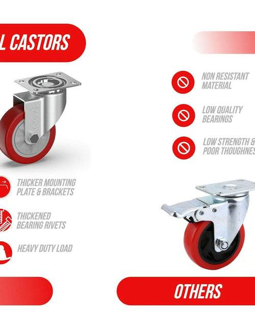 Load image into Gallery viewer, 4" Heavy Duty Caster Wheels without Brakes + Screws - up to 1320Lbs - Set of 4 No Floor Marks Silent Castor for Furniture - Rubbered Trolley or Pallet Swivel Wheels - Silver Casters

