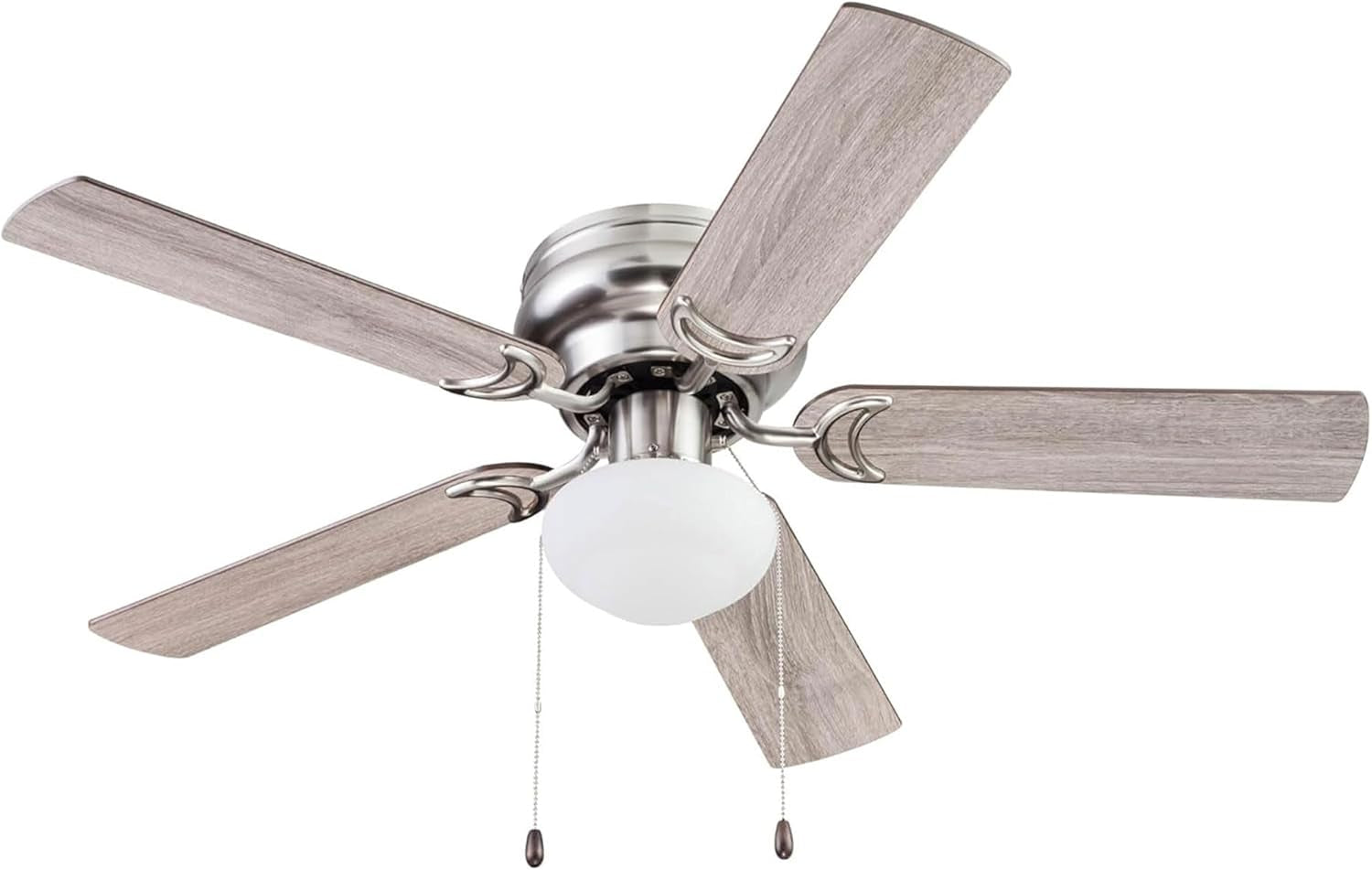 Alvina, 44 Inch Traditional Flush Mount Indoor LED Ceiling Fan with Light, Pull Chain, Dual Finish Blades, Reversible Motor - 51585-01 (Satin Nickel)