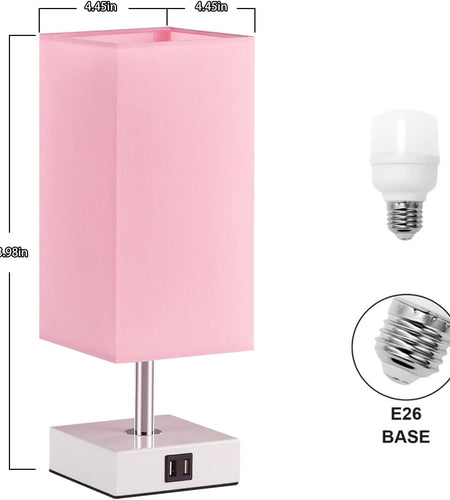 Touch Control Table Lamp with USB A+C Charging Ports, 3 Way Touch Lamps beside Desk, Nightstand Lamp for Bedrooms Living Room, Pink Shade with White Base, LED Bulb Included(Pink)