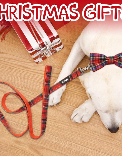 Load image into Gallery viewer, Christmas Buffalo Dog Collar and Leash Set, Classic Plaid Collar with Removable Bowtie and Matching Leash for Large Dogs
