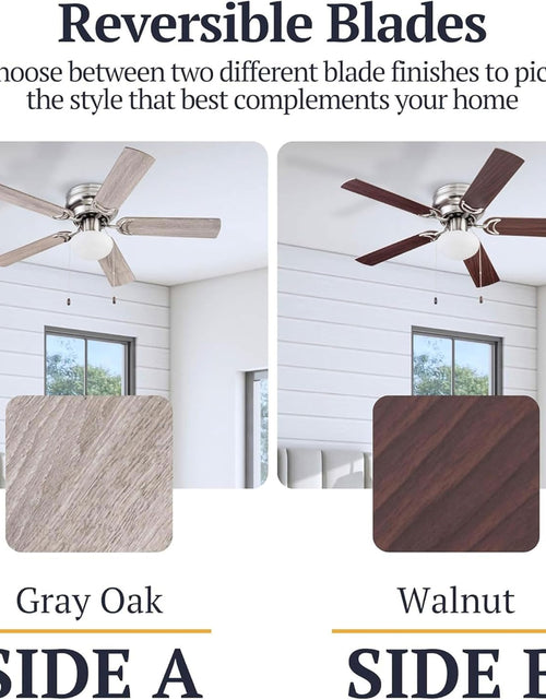 Load image into Gallery viewer, Alvina, 44 Inch Traditional Flush Mount Indoor LED Ceiling Fan with Light, Pull Chain, Dual Finish Blades, Reversible Motor - 51585-01 (Satin Nickel)

