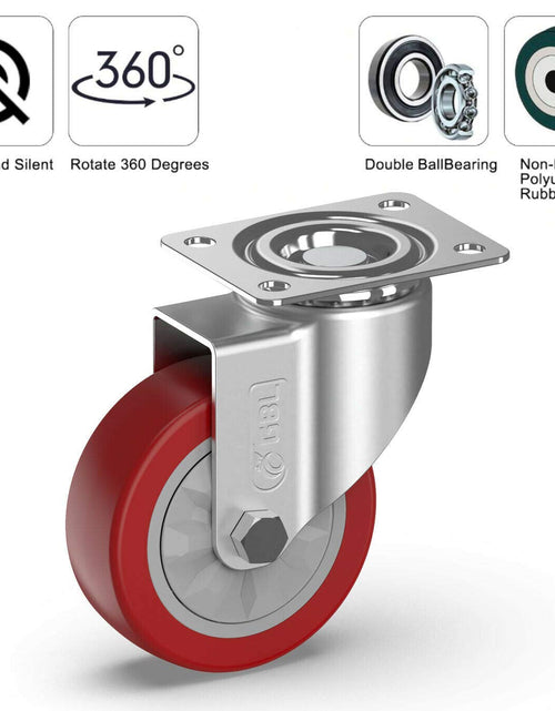 Load image into Gallery viewer, 4" Heavy Duty Caster Wheels without Brakes + Screws - up to 1320Lbs - Set of 4 No Floor Marks Silent Castor for Furniture - Rubbered Trolley or Pallet Swivel Wheels - Silver Casters
