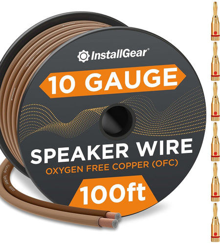 12 Gauge Speaker Wire with 12 Banana Plugs (100Ft) - 12 AWG Speaker Wire Speaker Cable 99.9% | Oxygen-Free Copper - True Spec and Touch Cable | Speaker Wire 12 Gauge | Outdoor Speaker Wire