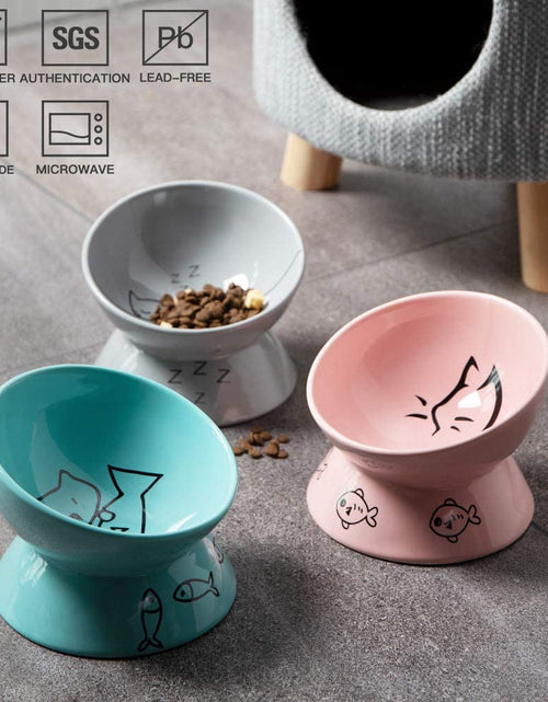 Load image into Gallery viewer, Raised Cat Bowl for Dry Wet Cat Food, Ceramic Elevated Pet Bowl Cat Dish, Protect Cat'S Spine, Stress Free, Slanted Design for Cat Easy Eating, 10 Oz, Dishwasher Safe (Pink)
