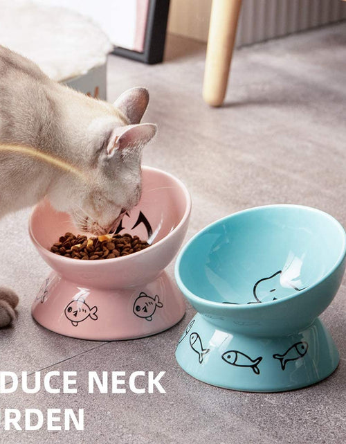 Load image into Gallery viewer, Raised Cat Bowl for Dry Wet Cat Food, Ceramic Elevated Pet Bowl Cat Dish, Protect Cat'S Spine, Stress Free, Slanted Design for Cat Easy Eating, 10 Oz, Dishwasher Safe (Pink)

