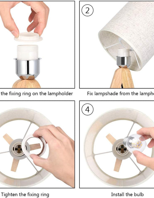 Load image into Gallery viewer, Small Bedside Table Lamp - Wooden Tripod Nightstand Lamp for Bedroom, Living Room, Office, Home with Fabric Linen Shade - 13.4 Inches (Without Bulb)
