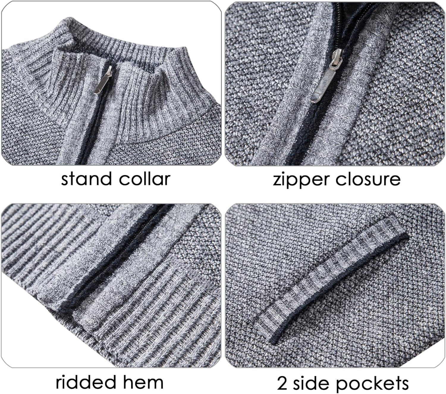 Men'S Casual Slim Full Zip Thick Knitted Cardigan Sweaters with Pockets