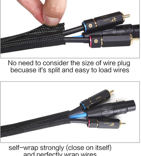10Ft - 3/4 Inch Cord Protector Wire Loom Tubing Cable Sleeve Split Sleeving for USB Cable Power Cord Audio Video Cable – Protect Cat from Chewing Cords - Black