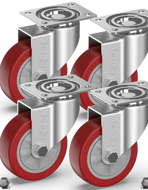 Load image into Gallery viewer, 4" Heavy Duty Caster Wheels without Brakes + Screws - up to 1320Lbs - Set of 4 No Floor Marks Silent Castor for Furniture - Rubbered Trolley or Pallet Swivel Wheels - Silver Casters
