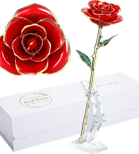 Valentines Day Gift Rose,24K Gold Real Rose Gift for Her and Great Valentines Gift for Her Rose, Red Rose with Stand