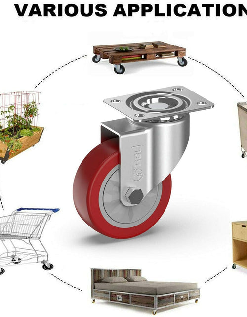 Load image into Gallery viewer, 4" Heavy Duty Caster Wheels without Brakes + Screws - up to 1320Lbs - Set of 4 No Floor Marks Silent Castor for Furniture - Rubbered Trolley or Pallet Swivel Wheels - Silver Casters
