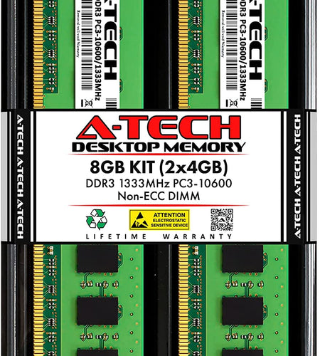 RAM 8GB Kit (2X4Gb) DDR3 1333 Mhz PC3-10600 DIMM - Desktop Computer Memory - CL9 240-Pin UDIMM Non-Ecc Unbuffered Upgrade Modules