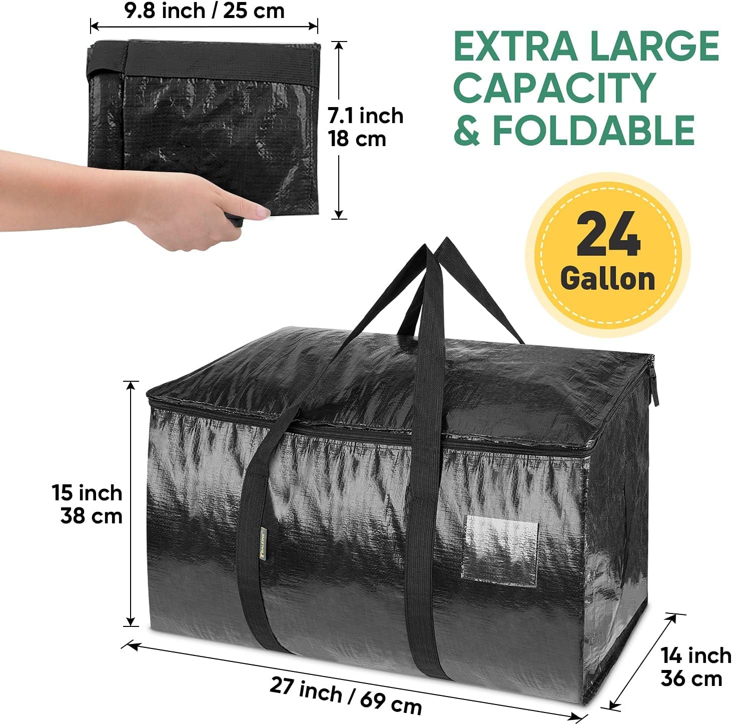 8-Pack Oversized Moving Bags with Reinforced Handles, Heavy-Duty Storage Tote Moving Supplies for Packaging, Camping (Black, 8-Pack)