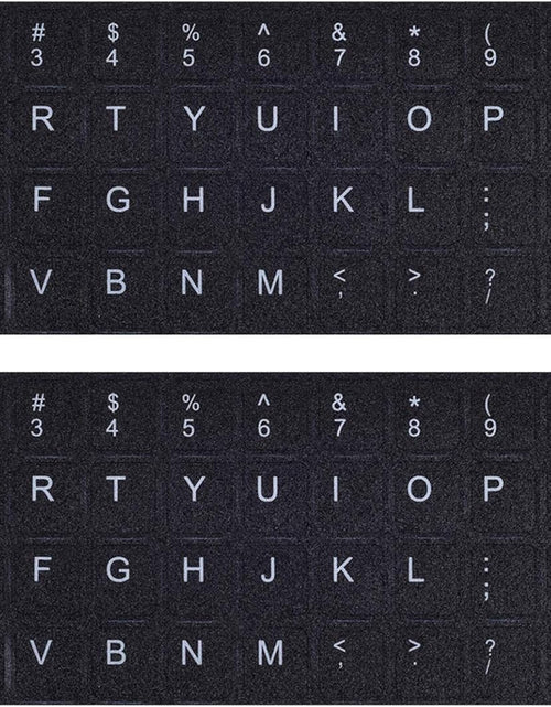 Load image into Gallery viewer, 2PCS Pack Universal English Keyboard Stickers, Computer Keyboard Stickers Black Background with White Lettering for Computer Laptop Notebook Desktop (English)
