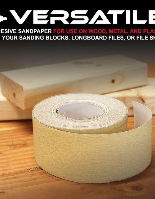 Load image into Gallery viewer, Adhesive Sticky Back 320-Grit Sandpaper Roll 2-3/4In X 20 Yards Aluminum Oxide Golden Yellow Longboard Dura PSA
