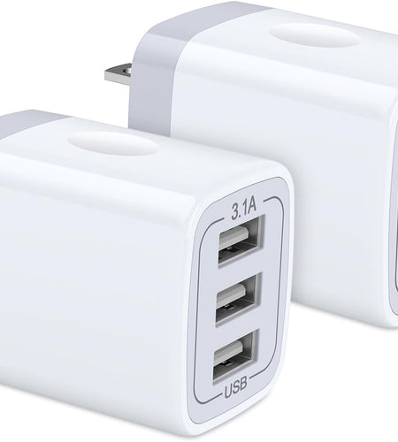 USB Wall Charger,  2Pack Wall Plug 3-Port USB Charging Station 3.1A Power Adapter Multi Port Quick Charger Block Cube for Iphone 15 14 13 12 11 Pro XS MAX 8 Plus,Ipad,Samsung Galaxy S23 S22 S21
