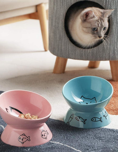 Load image into Gallery viewer, Raised Cat Bowl for Dry Wet Cat Food, Ceramic Elevated Pet Bowl Cat Dish, Protect Cat'S Spine, Stress Free, Slanted Design for Cat Easy Eating, 10 Oz, Dishwasher Safe (Pink)
