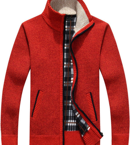 Men'S Casual Slim Full Zip Thick Knitted Cardigan Sweaters with Pockets